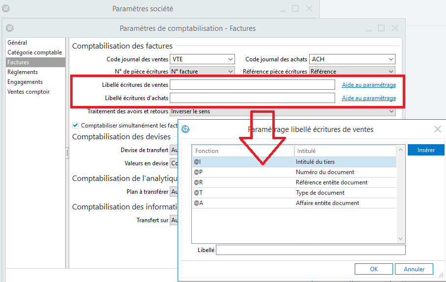 Sage 100 Gestion commerciale v8 - Paramétrage libellé écriture